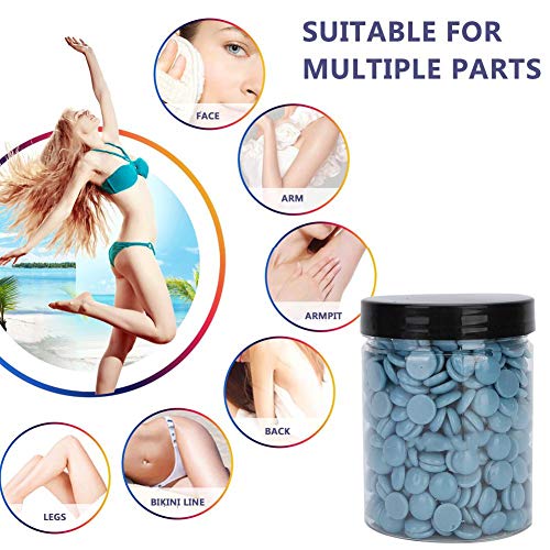 Hard Wax Beads, Hair Removal Hard Wax Beans, Professional Face Legs Body Depilatory Waxing Beads 150g, Waxing Beans for Women Bikini Underarm Back Chest (Blue)