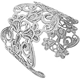 OIDIMS Vintage Hollow Flowers Cuff Bracelet for Women Trendy Wide Cuff Bracelets Open Wristbands Bangle Gold-Tone Plated Chunky Upper Arm Armband Boho Fashion Statement Holiday Jewelry for Mom Wife