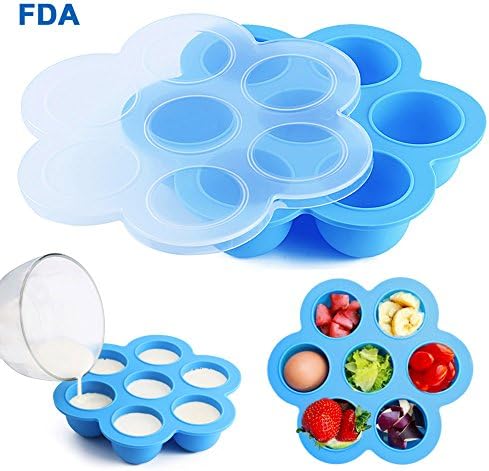 HUASHAN Silicone Egg Bites Molds for Instant Pot Accessories,Fits 5,6,8 qt Pressure cooker,Reusable Storage Container Food Freezer Trays and Baby Food Container (blue)