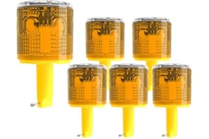 RISOON Solar Strobe Warning Light: IP54 Waterproof Flashing Safety Light High Bright LED Warning Lamp Traffic Signal for Construction, Factory, Safety Road Sign, Dock Marine Beacon (6PCS, Yellow-Column)