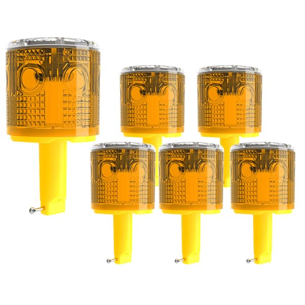 Photo 1 of Solar Strobe Warning Light: IP54 Waterproof Flashing Safety Light High Bright LED Warning Lamp Traffic Signal for Construction, Factory, Safety Road Sign, Dock Marine Beacon (6PCS, Yellow-Column)