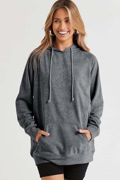 SHEWIN WOMENS FALL FASHION 2023 CASUAL LONG SLEEVE SOLID HOODIES LOOSE PULLOVER SWEATSHIRTS LIGHTWEIGHT OVERSIZED SWEATSHIRT FOR WOMEN,US 12-14(L),GREY