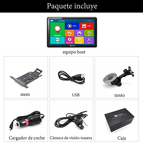 GPS para Coche - Junsun 7 Pulgadas Pantalla Táctil Navegador GPS con Bluetooth FM 8GB/256MB Actualización Gratis de Mapa de Europa Toda la Vida (Camara Visión Trasera)