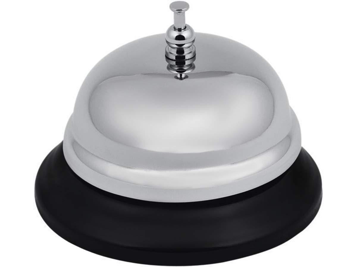ISO TRADE Table Bell Pressure Release Metal 8.5 x 6 cm Silver Reception Bell Reception Counter 5869