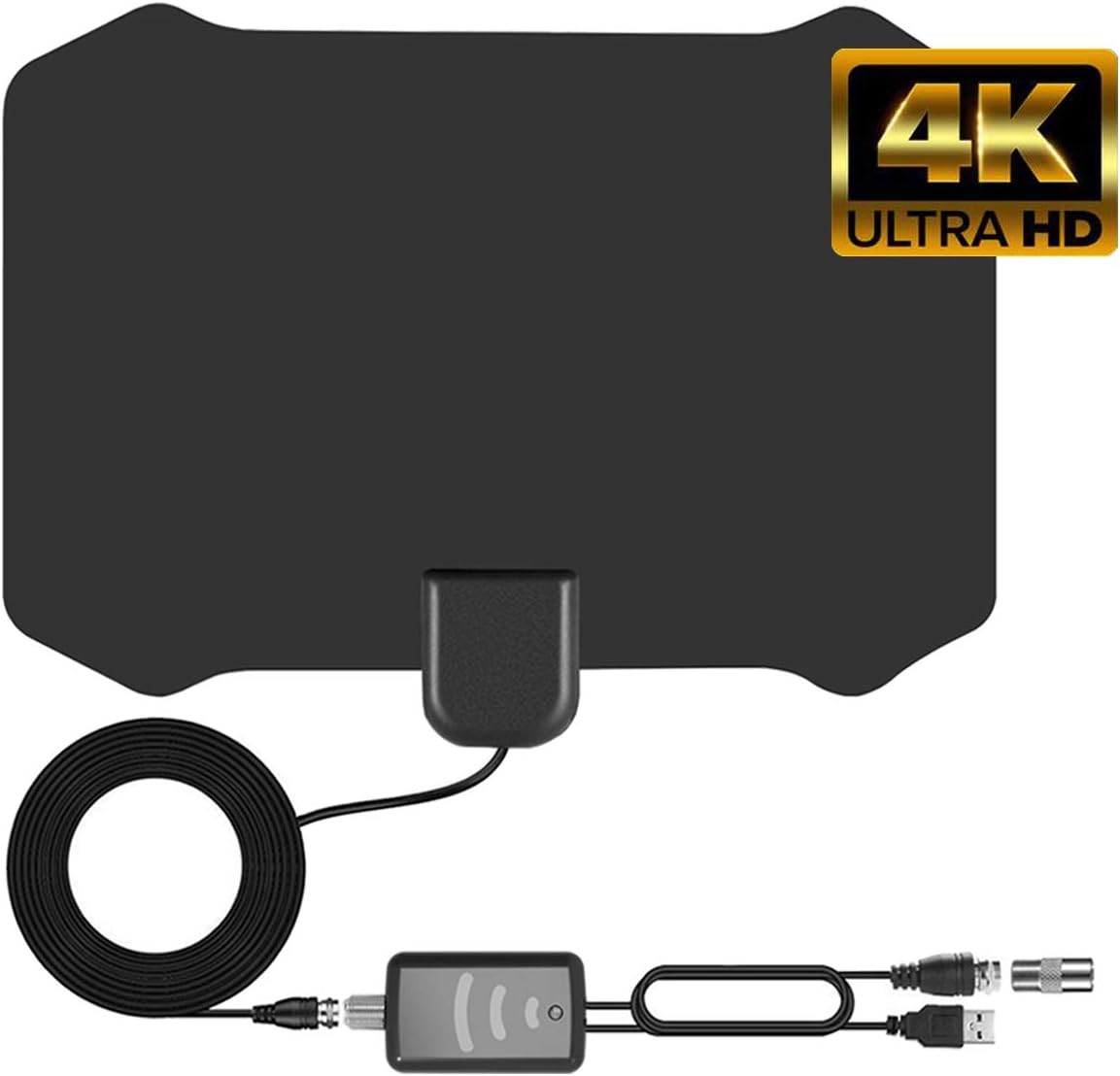 TV Antenna for Digital TV Indoor HDTV Antenna With 120 Miles Long Range Support 4K 1080p,All Types TV's With Powerful Detachable Amplifier Signal Booster, Power Adapter,Long Coax Cable [2019 Upgraded]