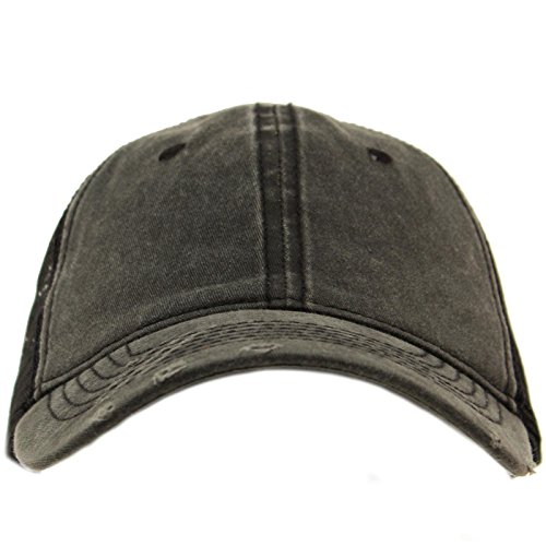 Unisex Distressed Low Profile Trucker Mesh Summer Baseball Sun Cap Hat Black