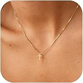 VIROMY Gold Cross Necklace for Women - Dainty Diamond Cross Pendant Necklaces Non Tarnish Waterproof Necklace Simple Choker Minimalist Jewelry