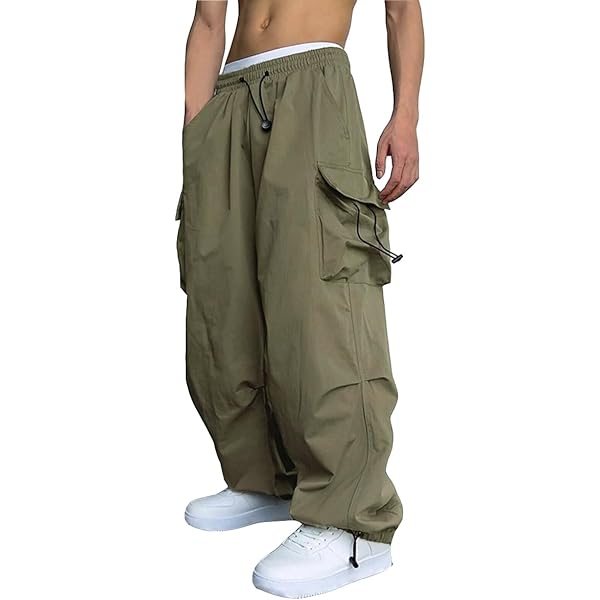 Work Cargo Pants for Men Relaxed Fit Parachute Pants Casual Baggy