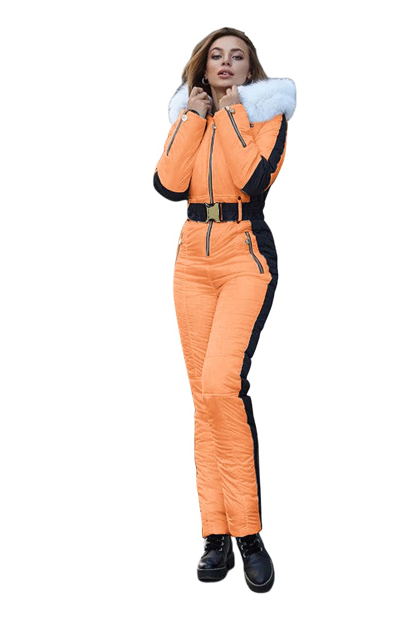Photo 1 of Yousify Womens Winter Onesie Ski Jumpsuits Outdoor Sports Waterproof Snowsuit Removable Faux Fur Collar Coat Jumpsuit