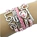 Willsa Stylish LOVE Heart Pearl Design Faux Leather Alloy Charm Bracelet Pink