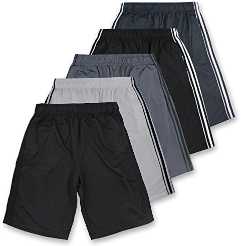 American Legend Mens Active Athletic Performance Shorts - Stripe 5 Pack, S
