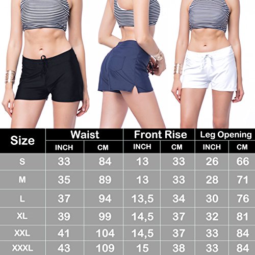 Womens Board Shorts Adjustable Bikini Bottom Inside Swim short Beach Swimwear Trunks Bottoms Black M