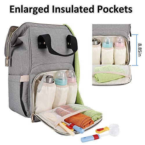 Diaper Bag Backpack for Mom Baby Bacpack Diaper bag Multi-Function Water-resistant Include Changing Pad Large Capacity For Mom & Dad (Grey)
