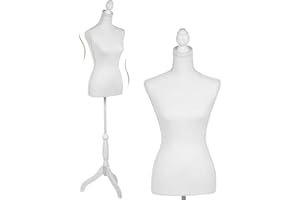 RUESLEAG Female Mannequin,Dress Form Torso Manikin with Wooden Tripod Stand, 60-67 Inch Height Adjustable for Sewing Clothes Jewelry Display (White)