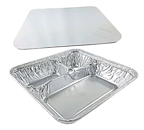 Handi-Foil Large Aluminum 3-Compartment Oblong Tv Dinner Tray Pan w/Lid 25/Pk (pack of 25)