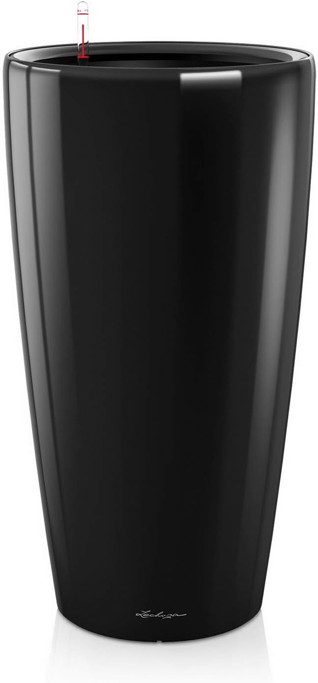 Lechuza RONDO 32 Self Watering Planter Large Plastic Indoor and Outdoor Plant Pot with Drainage Hole D32 H56 cm Black High-Gloss