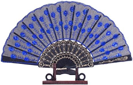 Pinsjar Peacock Flower Pattern Folding Fan Handheld Hand Fan Elegant Decorative Fan Wedding Gift for Women Girls