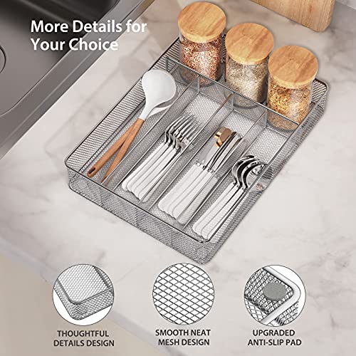 Pipishell Mesh Cutlery Tray 5 Compartments Silverware Drawer Organizer