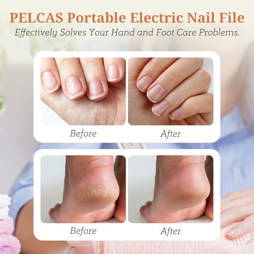 PELCAS Electric Nail Sander 45000RPM, Cordless Nail File with 5 Speed, LED Light, Manicure Pedicure Kit for Thickened, Gel, Acrylic and Natural Nails