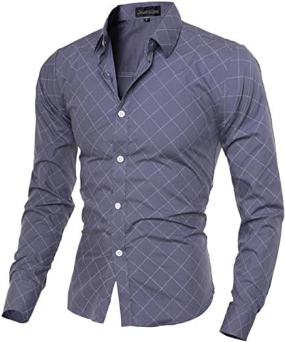jeansian Men's Slim Obscure Lingge Long Sleeves Dress Shirts 3 Colors 8789 Gray L