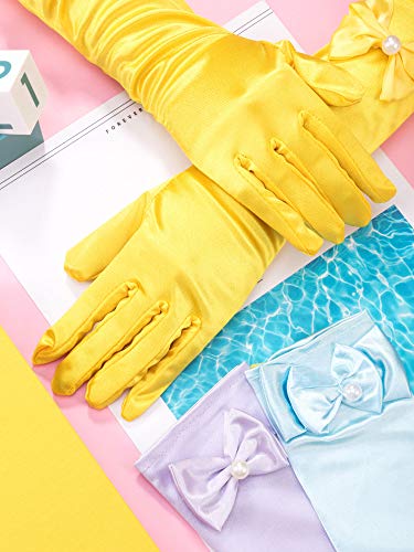 image for Zhanmai 6 Pairs Girls Satin Gloves Princess Dress Up Bows Gloves Long 