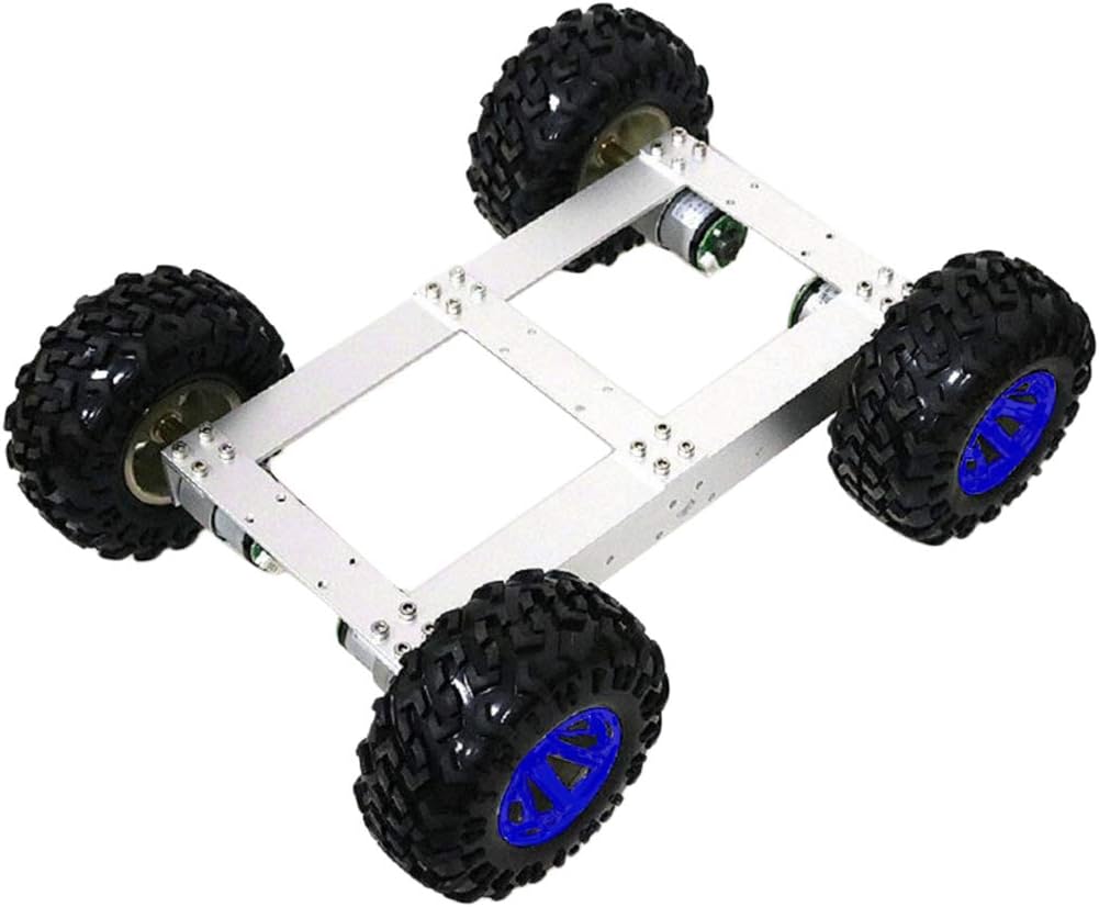 Shiwaki 4wdスマート車タンクシャーシキット12v 100rpmモーター付きアルミニウム製大型プラットフォーム ブルーホイール プログラミング ロボティクス おもちゃ Amazon