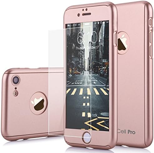 iPhone 7 Case 360 CellPRO [Full Body Series] Premium Hard TPU Cover ,Full Protection (Dual Layer 0.1 mm Slim) Anti Slip Grip Designed with Ultra Clear Screen Protector Glass for Apple iPhone 7 (Pink)