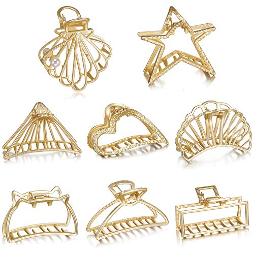 8 Pack Chic Gold Metal Hair Claw Clip Hair Clips for Women and Girls-Womens Stylish Jaw Clips Hair Grip Hairgrip for Girls Golden Hair Barrettes For Women Hairstyles with Thick Hair - Thumbnail 5