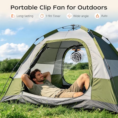 WUQNGI Mini Portable Fan, 10000 mAh Silent Table Fan, USB Powerful Desk Fan with Clamp and Timer, Oscillating, Rechargeable, LED Lights for Night Camper Stroller Office