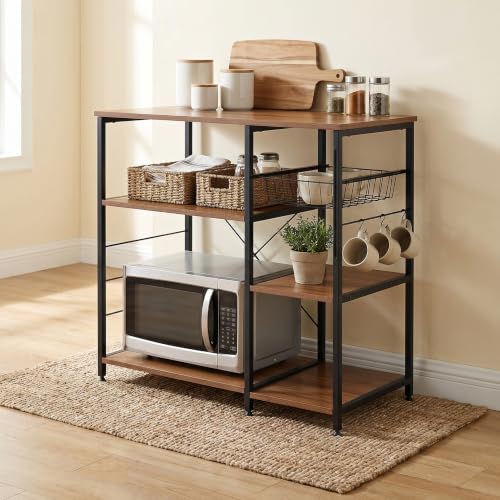 MUEBLANA - Alacena organizador cocina – Con estantes, canastillas y colgadores – Acero y madera – Compacta, resistente al agua y fácil de armar – 90x40x85 cm – Capacidad 20kg por nivel