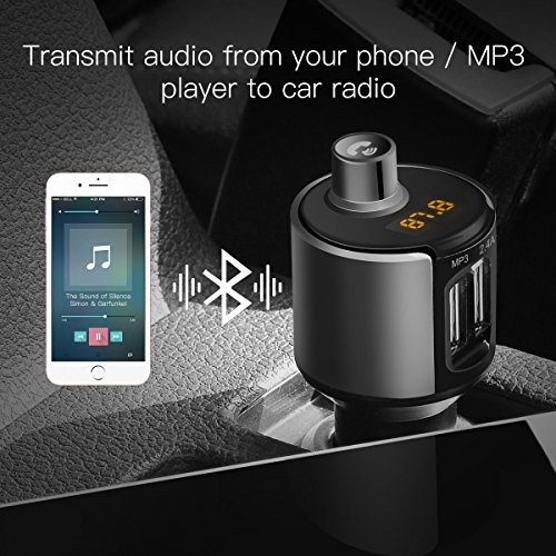 Bluetooth FM Transmitter Car Charger Kit Audio Adapter Radio Receiver Wireless Music Modulator with Hands-free Call Flash Drive/TF Card Reader/MP3 Player Supported Dual USB Ports 5V 2.4A & 5V 1A - Thumbnail 3