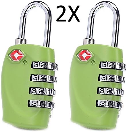 Tasoll 4 Digit Combination Padlock TSA Approved Luggage Lock Number Code Lock for Travel Suitcases Luggage Bag School Gym Lockers Filing Toolbox Case Door Fence Hasp Cabinet Storage 2 Pack Green