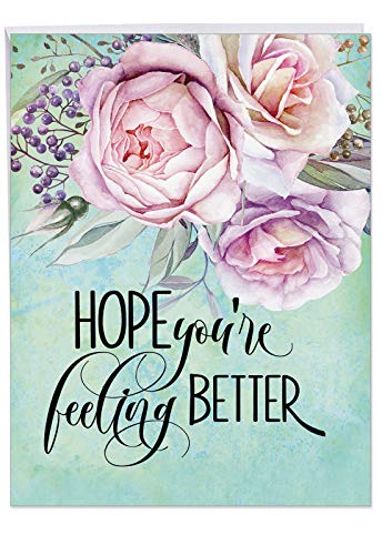Get Well Florals' Big Get Well Card with Envelope 8.5 x 11 Inch - Flowers, Watercolor Painting Design, Hope You're Feeling Better Stationery Set for Personalized Message of Quick Recovery J4214CGWG