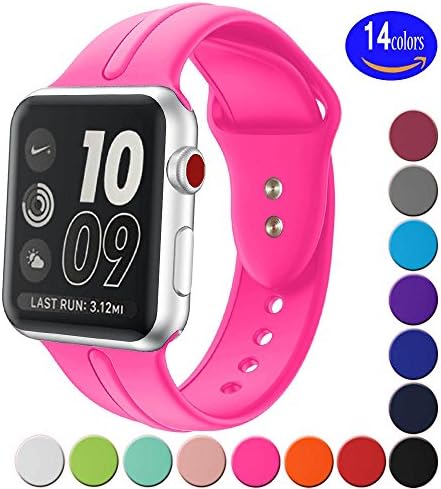 Sundo Apple Watch Band Silicone 38mm 42mm, Iwatch Replacement Wrist Strap Bracelet Band for Apple Watch Nike+ Sport Edition Series 1 Series 2 Series 3（Barbie Pink 42mm S/M）