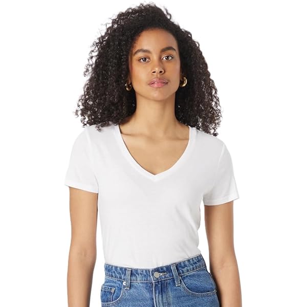 Michael Stars Women's Tati V-Neck Power Shoulder Top, White at