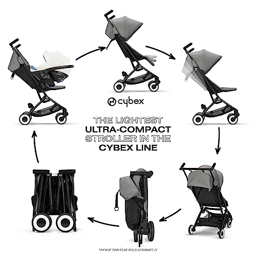 Cybex Libelle Lightweight pockit Travel Baby Stroller - Carry-On Compliant Compact Fold, One-Hand Adjustable Recline - Compatible with CYBEX Car Seats, Lava Grey