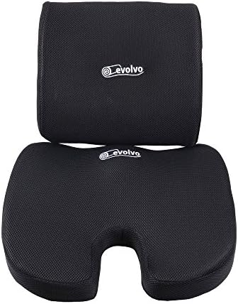 evolvo - Memory foam Back and Seat Orthopedic Cushions for Office chairs, Car seats, Plane seats, Home seats. Lower back, Tailbone, sciatica, coccyx and Lumbar pain relief. Improves posture (Black)