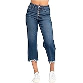 Judy Blue High Rise Button Fly Wide Leg Crop Jeans- Ivory Gem