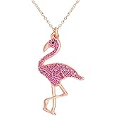 SENFAI Full Rhinestone Flamingo Bird Pendant Necklace for Women 18"