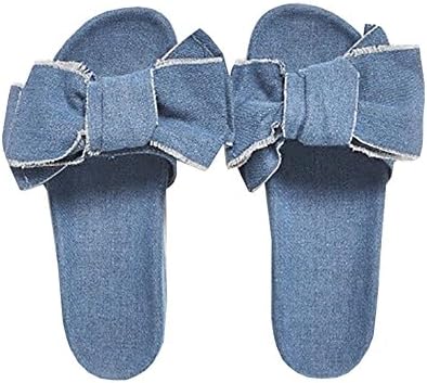 La sophia Women's Denim Bow Tie Slide Sandals Casual Shoes Fashion Summer Slippers