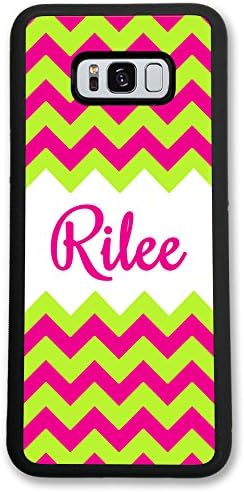 Simply Customized Case For Samsung Galaxy S8 Hot Pink Lime Green Chevrons Monogram - Monogrammed Personalized - Hard Rubber Case