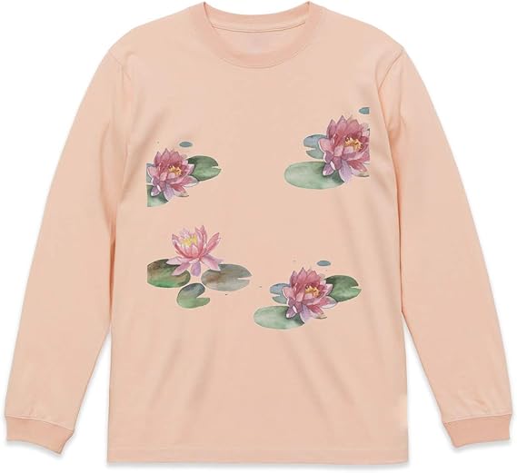Amazon Igsticker ロング Tシャツ ロンt 長袖 カットソー メンズ レディス プリント おしゃれ クルーネック Xlサイズ オフ ピンク 男女兼用 T Shirt 花 水蓮 フラワー Tシャツ カットソー 通販