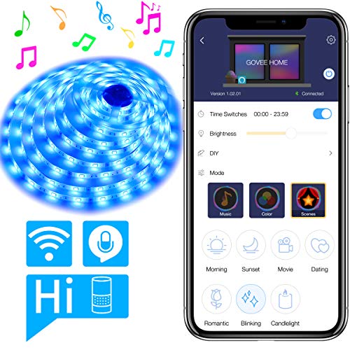 MINGER RGB LED Strip Lights, 16.4ft WiFi Wireless Smart Phone Controlled Light Strip, Amazon Alexa, Echo Control RGB Music Lights, No Hub Required, Compatible with Android iOS