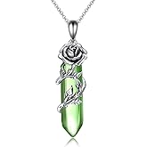 CRMAD Rose/Green Quartz Healing Stone Crystal Necklace for Women Sterling Silver Rose Flower Pendant Mothers Day Jewelry Gifts