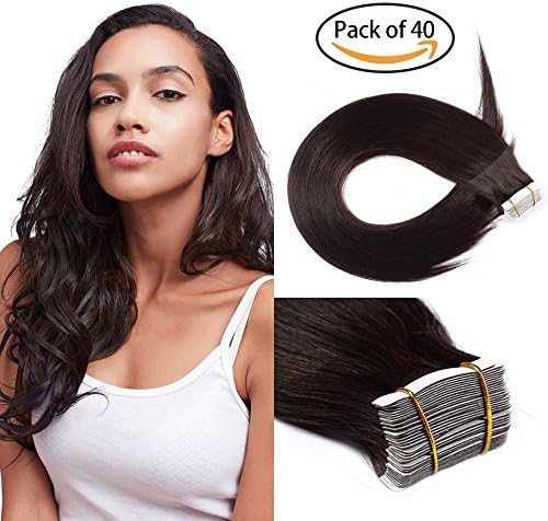 Hair Extensions Tape in Hair - Remy Human Hair 40pcs 140g/Pack, Seamless Tape with Silky Straight Hair in Dark Brown #2 24inch