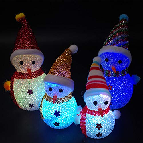 biuday 1 Pc LED Enciende el muñeco de Nieve, decoración navideña estatuilla acrílico decoración navideña, Colores al Azar