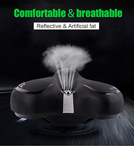 JUHALL Universal Bequem Fahhrad Sattel, Wasserdicht Gel Fahrradsattel mit Atmungsaktiv Design Leder Fahrradsitz Mountain Bike Sitzkisse Damen Herren Schwarz.