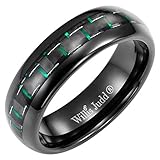 Willis Judd Mens 7mm Black Titanium Ring With Green Carbon Fiber In Gift Box