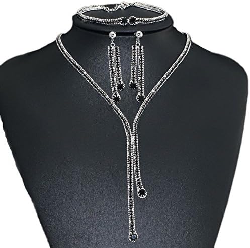 VenFashion Black Austria Rhinestone Crystal Alloy Slimp Sexy Necklace Earrings Bracelet Set