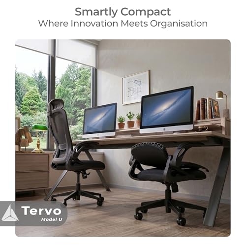 Tervo Model U | Folding Office Chair for Small Spaces | Ergonomic Design with High Rebound Mesh | Computer Desk Chair for Gaming | For Adults & Kids | Foldable & Compact with Flip Up Arms